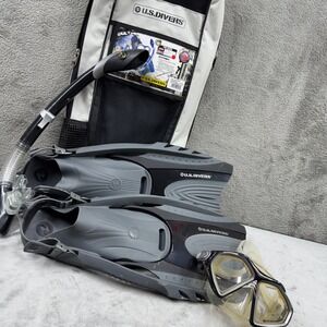 U.S. Divers Snorkel Set Mens L/XL Gray Good Mask Fins Snorkel Bag‎ 4-Piece Kit